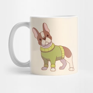 Piebald frenchie in a green sweater Mug